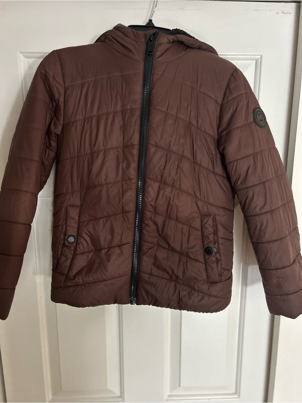 Michael Kors Brown Quilted Hooded Puffer Jacket